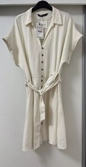 ZARA ECRU JOHNNY COLLAR LINEN BLEND MINI BELTED SHIRT DRESS WITH POCKETS SIZE XL