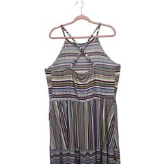 Lane Bryant 22/24 Multicolor Striped Midi Dress Sleeveless Tiered Pockets PLUS