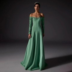 Luxury Evening Dress Mint Green Crystals Off the Shoulder A Line Women&rsquo;s Evening