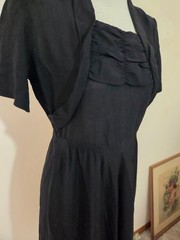 S/M 1940s LBD Sheer Black Dress sweetheart neckline shoulder pads nan carson