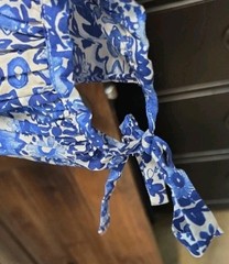 Cara Cara Blue/White Floral Maxi Dress Square Neck Smocked Puff Sleeve Size XS