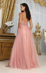 May Queen MQ2011 Sleeveless V-Neck Floral Appliqued Sheer Bodice Gown