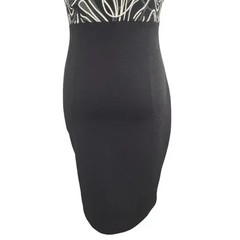 Papaya Medium Black Bodycon Dress V-Neck Lace Trim USA Black Gray White Print