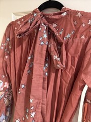 NWT Celestial Cosmic Star Print Maxi Dress Orange Lantern Sleeve Boho Sz L