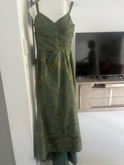 Oscar de la Renta Green Floral Jacquard Sweetheart Maxi Dress Lined Size 12