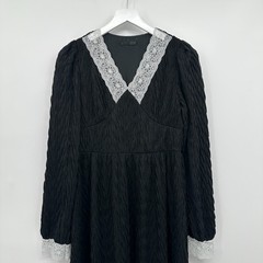 Dazy Dress Size Large Black Textured Long Sleeves Lined Gothic Allure Witchy