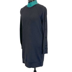Athleta Womens Black Snappy Sweatshirt Dress XS Snap Sleeve Style 352512