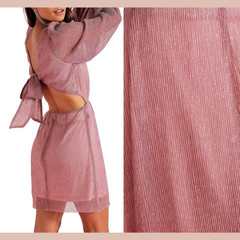 NWT $159 MINKPINK [ XS ] Astrid Plisse Tie Back Mini Dress Pink Metallic U1466
