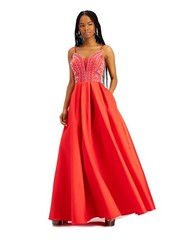 B DARLIN Womens Spaghetti Strap Full-Length Prom Fit + Flare Dress