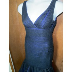 ML MONIQUE LHUILLIER Blue Black Tulle Polka Dot Trumpet Gown Dress sz 2