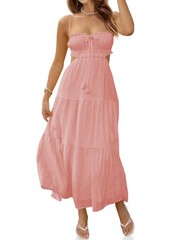 Fisoew Women&rsquo;s Maxi Dress Rp5847 Light Pink Spaghetti Strap Boho Flowy Small