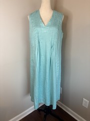 J Jill Pure 100% Linen Cotton Lined Blue Pin Tucked Dress V Neck Shift Medium