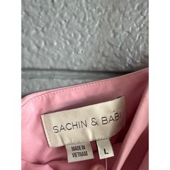NWT Womens Sachin & Babi Scoop Neck Pink Bow Satin Mini Dress Coquette Glam sz L