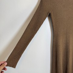 MNG Ribbed Mock Neck Long Sleeve Maxi Sweater Dress Brown Size M