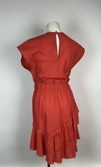 Iro Women&rsquo;s Red V-Neck Short Sleeve Billow Ruffle Linen Mini Dress 34