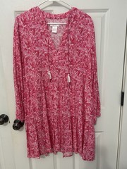 Stella Parker Floral Long Sleeve Dress Size Large Pink Preppy Coastal Chic