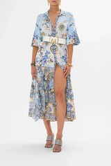 CAMILLA Al MANIAL PALACE MEMOIRS BLUE FRONT SHIRT DRESS SILK CRYSTALS $399