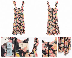 LOFT Outlet Multicolor Floral A-Line Dress Sleeveless Ruffle Strap Zip 12P