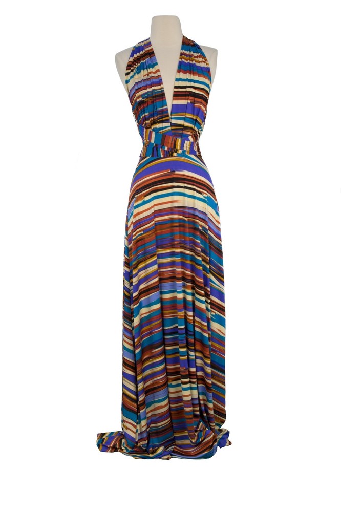 VON VONNI Women&rsquo;s Royal Brown Stripe Transformer Dress Long One Size VVL101 $120