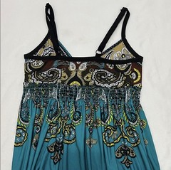 Bailey Girl Teal Paisley Maxi Dress V-Neck Adjustable Straps Smocked S