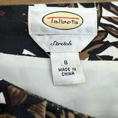 VTG Talbots Floral Print Stretch Dress Black Brown White SZ 8 Y2K Flowercore