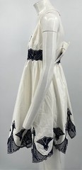 Jonathan Simkhai STAINED White Strapless Navy-Embriodered Fit+Flare Dress sz 4