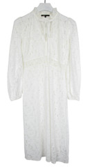 MAJE Dress Women&rsquo;s EU 36 Long Sleeve Sheer Lace Midi White Front Bow