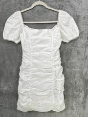 Revolve Superdown Size S White Rumor Ruched Puff Sleeves Mini Dress Cotton NWT