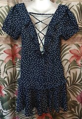 NWT Hello Molly Going The Speed Limit Ruffle Dress Navy Blue Size XS