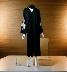 Women Dubai Black Abaya Formal Wear Embroidered Front Button Closure USA Seller