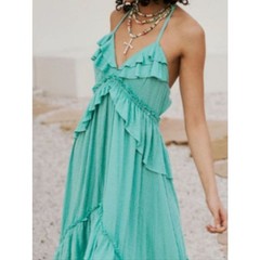 Whimsical Seafoam Green Bohemian Tie-Back Maxi Dress Size S M L XL
