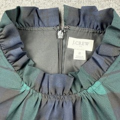 J.Crew Plaid Shift Dress Women&rsquo;s 2 Green Black Watch Ruffle Neck Long Sleeve