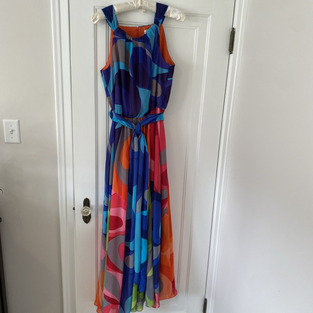 Soft Surroundings Carnivale, Abstract ,Mod, 60&rsquo;s Inspired, Cruise Maxi Dress L
