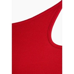 Enza Costa Midi Dress Women Medium Red Asymmetric Cutout Ribbed Silk Knit Tank