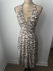 Diane Von Furstenberg 100% Silk Sleeveless Brown & White Print Janine Dress, 8