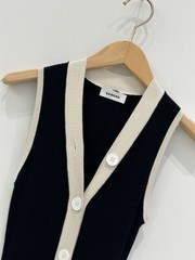 Sandro V-neck Tank Dress Contrasting Knit Midi Sweater Dress for Women