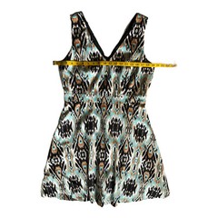 INC Women’s Dress Lined Sleeveless Tribal Print V Neck Black Teal Brown White