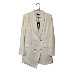 Pretty Little Thing White Gold Button Blazer Double Breasted Dress Size 6 UK 10