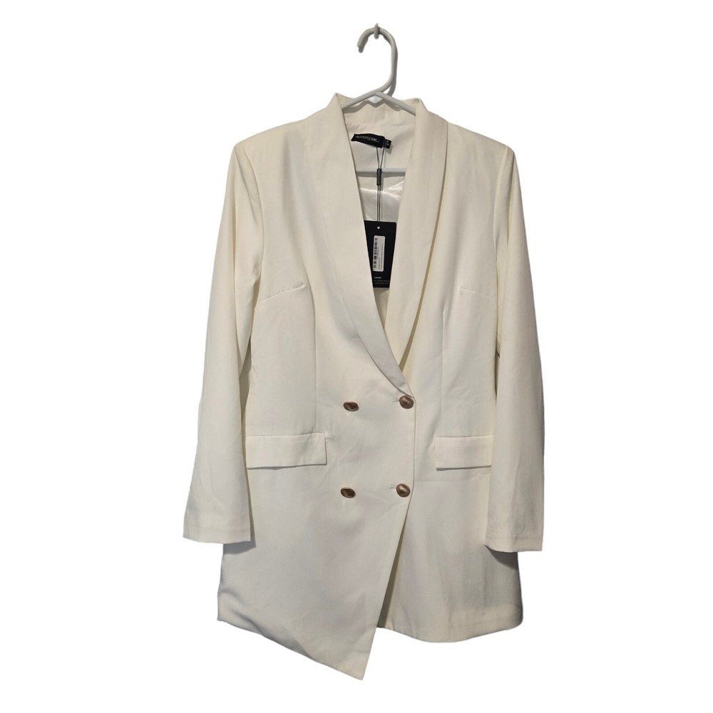 Pretty Little Thing White Gold Button Blazer Double Breasted Dress Size 6 UK 10