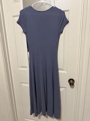 Universal Thread Blue Solid V-Neck Knit Button Front Fit & Flare Midi Dress S