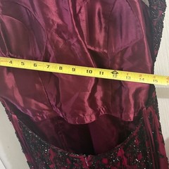 Scala Womens XL Burgundy Silk Beaded Floral Halter Open Back Maxi Evening Gown