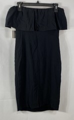 1.STATE Women&rsquo;s Black Off-The-Shoulder Ruffle Overlay Midi Sheath Dress NWT XS