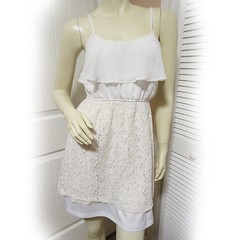 Vintage 90s 80s DEB White Sleeveless A-Line Lace Dress S Fairy Femme Resort Wear