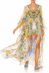 CAMILLA LADY LABYRINTH SPLIT FRONT & SLEEVE KAFTAN SILK CRYSTALS ONE SZ