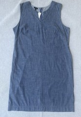 Talbots Blue Cotton Chambray Shift Dress Split Neck Sleeveless Zip Back 16 NWT