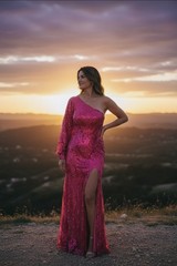 BARBIECORE GLAMOUR hot pink sequin evening gown Size 2