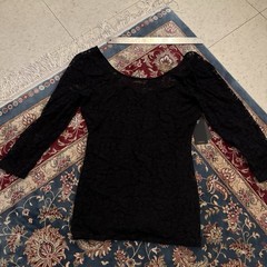 GUESS Black Floral Lace Blouson Short Dress Scoop Neck 3/4 Sleeve M NWT