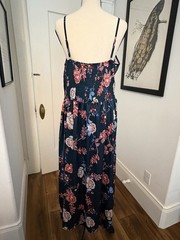 Navy Floral Maxi Dress V-Neck Tie Front Smocked Back Adjustable Straps 2XL