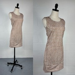 Vintage 60s Brown Polyester Knit Mini Shift Dress Allover Tile Print Mod Go-Go 4