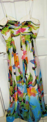 Cachet Rainbow of Colors Strapless Tropical Pastel Chiffon Long Gown Size 14